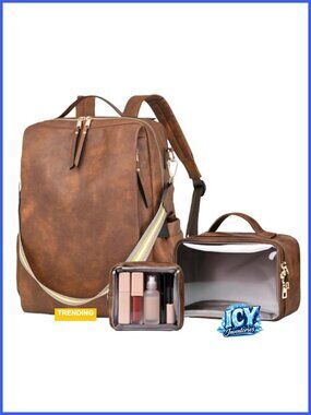 Faux Leather Laptop Backpack for Women, 15.6 Inch Travel Computer Bag